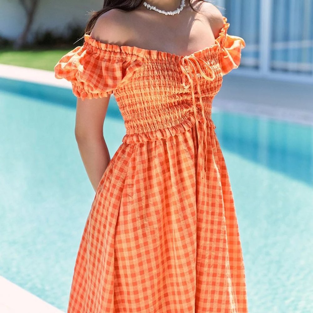 Gingham Dress - Orange - D0495